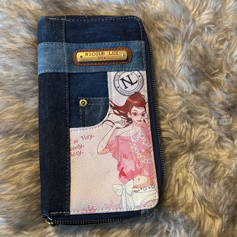 Nicole Lee Blue and Pink Denim-Inspired Wallet